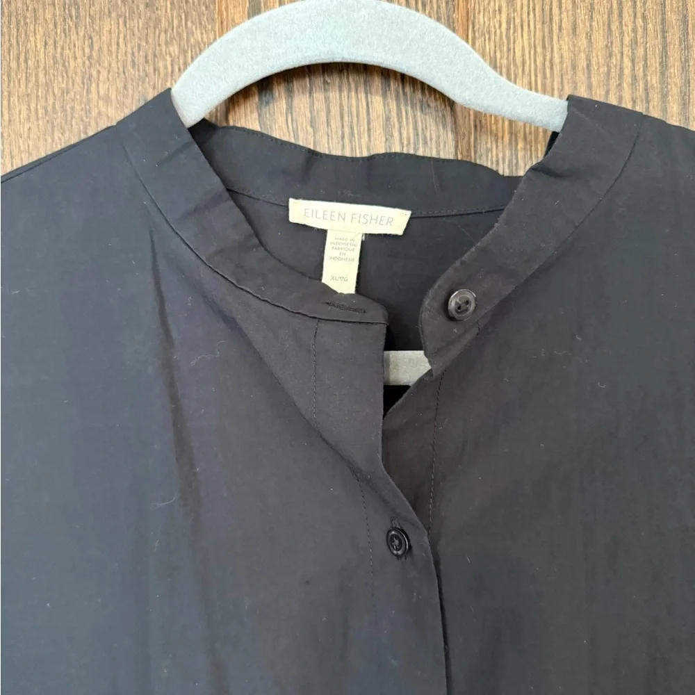 NWT Eileen Fisher Black Mandarin Collar Boxy Button-Up Shirt XL - Picture 5 of 10